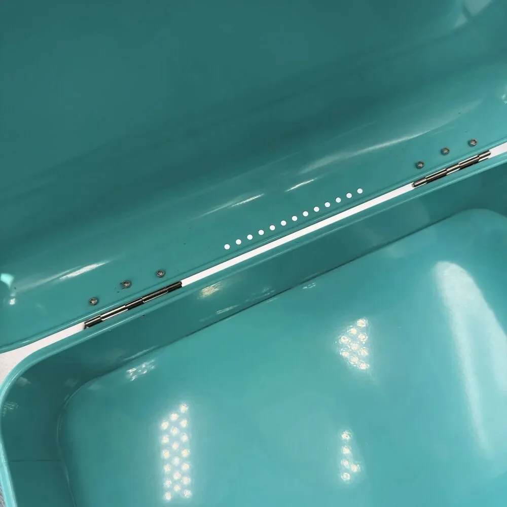 Turquoise Metal Bread Box Hinged Lid Retro Farmhouse Kitchen Storage 16.5”